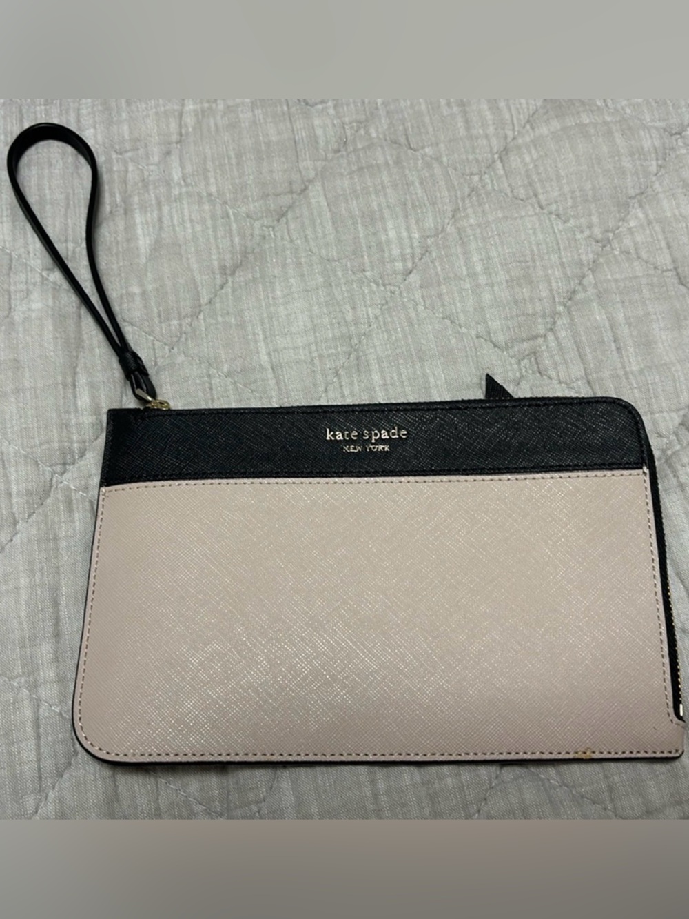 Kate Spade Staci Medium L-Zip Wristlet Wallet Colorblock warm Beige / Black